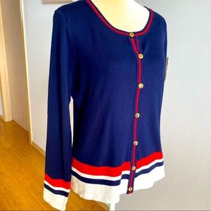 Carolyn Taylor Red and Blue Button-Up Cardigan